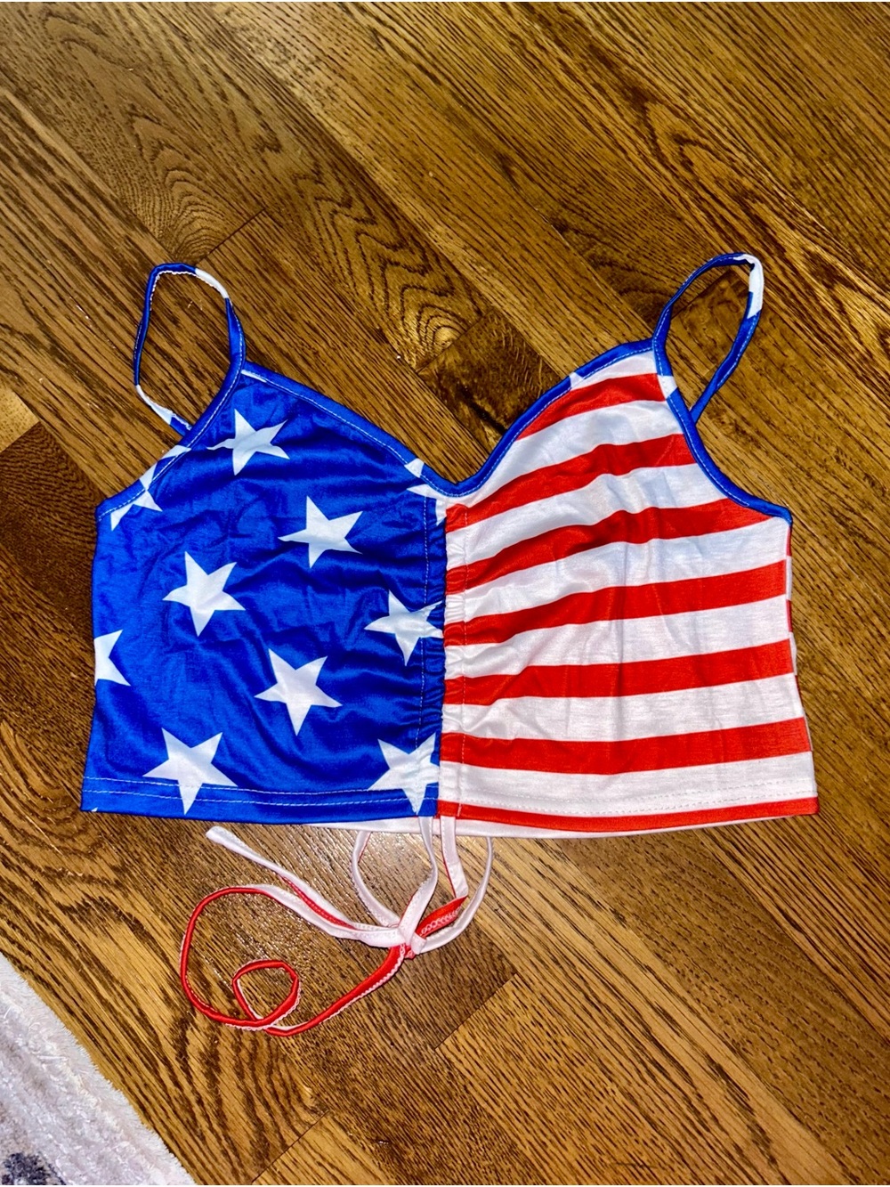 SHEIN Red, White & Blue Striped Star-Accent Crop Top